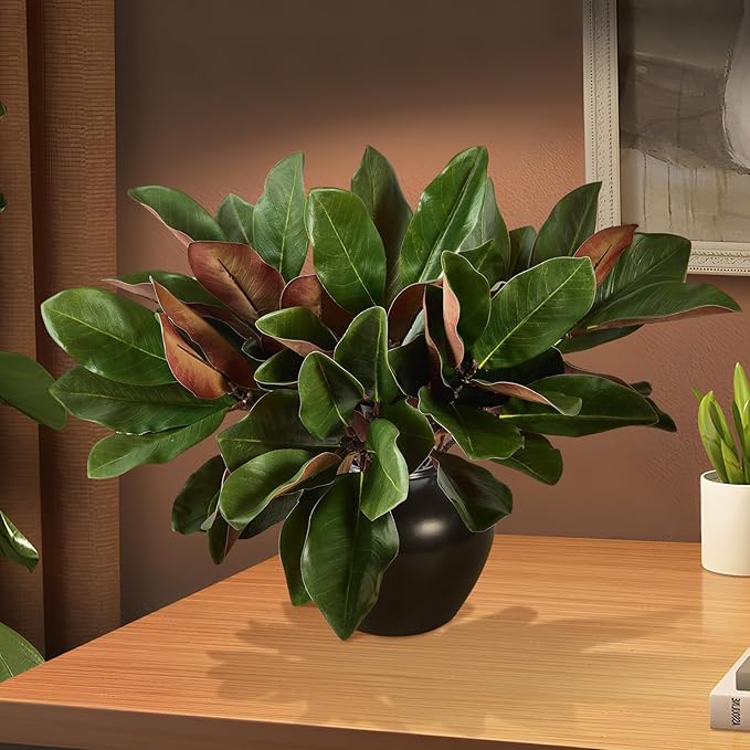 6 Pcs Magnolia Artificial Leaves Branches 22 Inch 3D Real Touch Faux Magnolia Stems Fake Magnolia Twigs for Indoor Outdoor Vase Filling Home Wedding Floral Arrangement Decoration