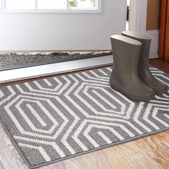 Indoor Doormat 24"x 36", Absorbent Front Back Door Mat Floor Mats, Rubber Backing Non Slip Door Mats Inside Mud Dirt Trapper Entrance Door Rug Carpet, Machine Washable Low Profile-Grey Time Cloister