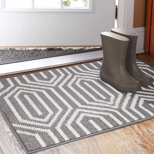 Indoor Doormat 24"x 36", Absorbent Front Back Door Mat Floor Mats, Rubber Backing Non Slip Door Mats Inside Mud Dirt Trapper Entrance Door Rug Carpet, Machine Washable Low Profile-Grey Time Cloister