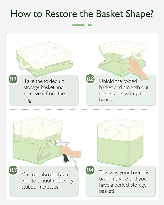 13x13x13 Storage Cube Bins,Set of 4, Large Foldable Fabric Storage Cubes with Handles for Organizing Home, Closet, Shelf, Office(White&Green)