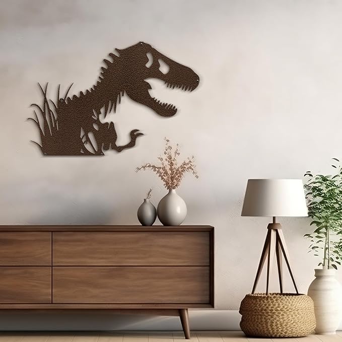 SIGNLEADER Metal Wall Art Decor T-Rex Breaking Out Minimalist Modern Abstract Wall Sculpture Hangings Home Decoration for Living Room, Bedroom, Bathroom, Kitchen, Outdoor - 18" Bronze
