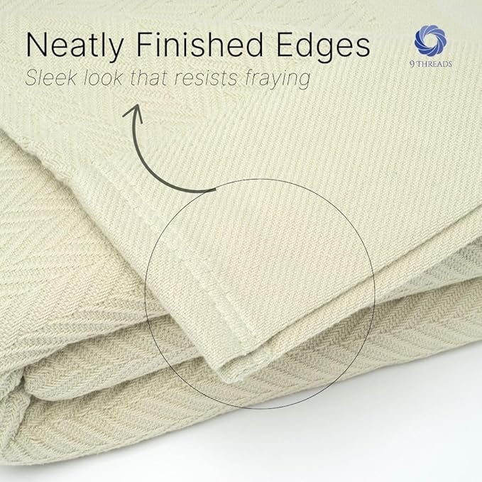 9Threads 100% Cotton Herringbone Weave Blankets, 66" X 90" Twin, Throw Blanket for Bed, All Season Cotton Blanket, Cozy Blanket,Throws & Bed Blanket, Throw Blanket for Couch, Modern Home Decor -Sage