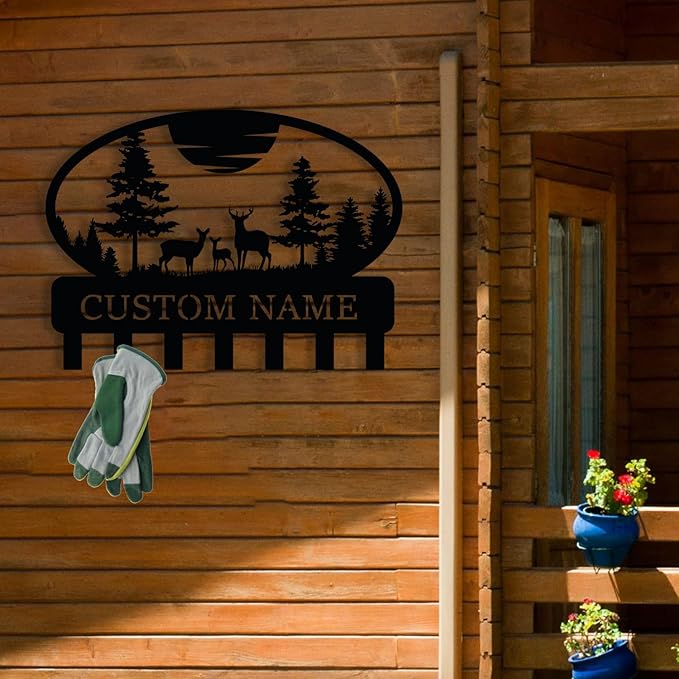 Personalized Metal Key Holder for Wall, Custom Metal Deer Cabin Key Hooks with Name, Name Letter Wall Decoration Key Hooks, Farmhouse Deer Sign, Key Rack for Kitchen, Key Organizer for Cabin Home Gift