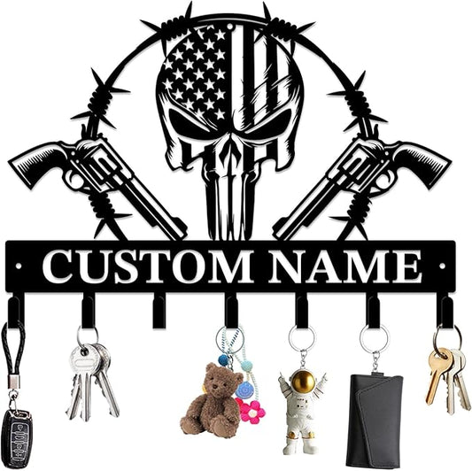 Personalized Custom Name Gun Wall Hooks,Metal Gun Room Art Clothes Hooks,Metal Gun Wall Home Storage Decorative,For Front Door, Hallway, Kitchen, Bedroom,Keys,Hats (Style M)