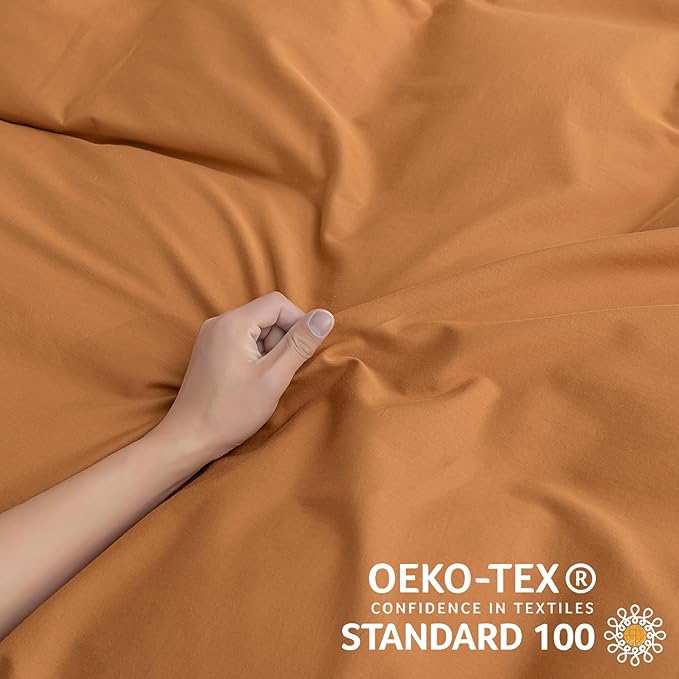 JELLYMONI Cotton Duvet Cover Full Size - Burnt Orange Comforter Cover with Button 100% Washed Cotton 3PCS Breathable Soft Solid Bedding Set Duvet Cover 80×90in & 2 Pillowcases (NO Comforter)