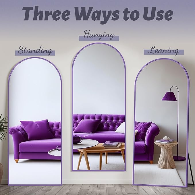 Antok Full Length Mirror, 58"x18" Floor Mirror, Arched Floor Standing Freestanding Arch Full Body Mirrors with Stand for Bedroom, Hanging Mounted for Living Room Cloakroom,Purple
