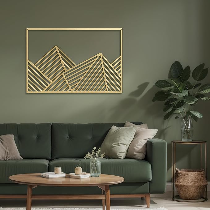 SIGNLEADER Metal Wall Decor Mountains Triangle Line Minimalist Modern Luxury Wall Sculpture Hangings 3D Statue Home Decoration for Living Room, Bedroom, Bathroom, Kitchen, Fireplace, Office - 24" Gold