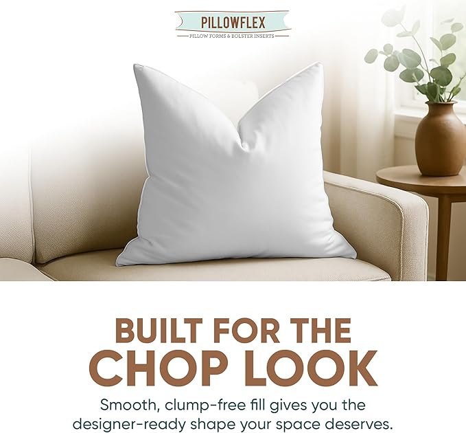 Pillowflex Synthetic Down Alternative Pillow Inserts for Shams - Comfy Pillows for Sleeping, Perfect Pillow & Best Sleeping Pillows, Handmade Down Alternative Throw Pillow Inserts - (18x18 Set of 2)