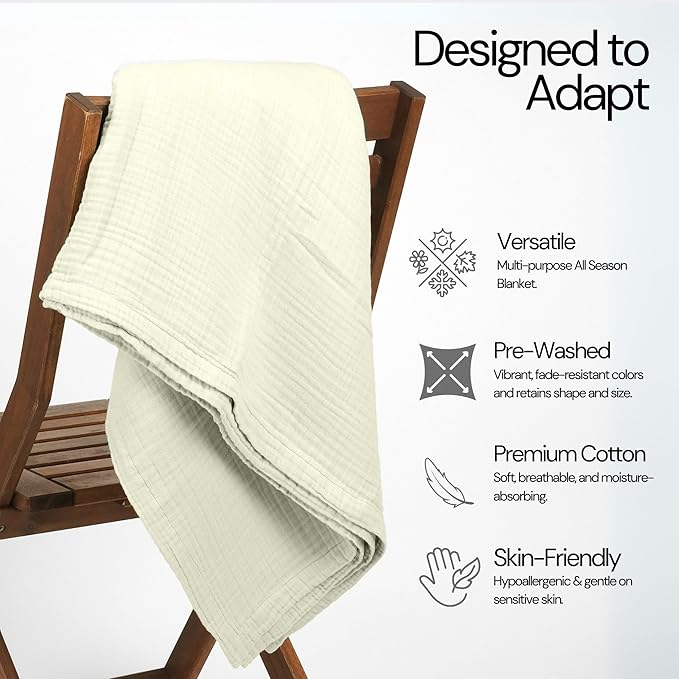 Salt Earth 100% Cotton Muslin Throw Blanket, 50"X70" 4 Layered Gauze Blanket Throw for Couch, Bed, Living Room, Home, Light Christmas Blankets and Throws for Christmas Gifts (Sea Foam)