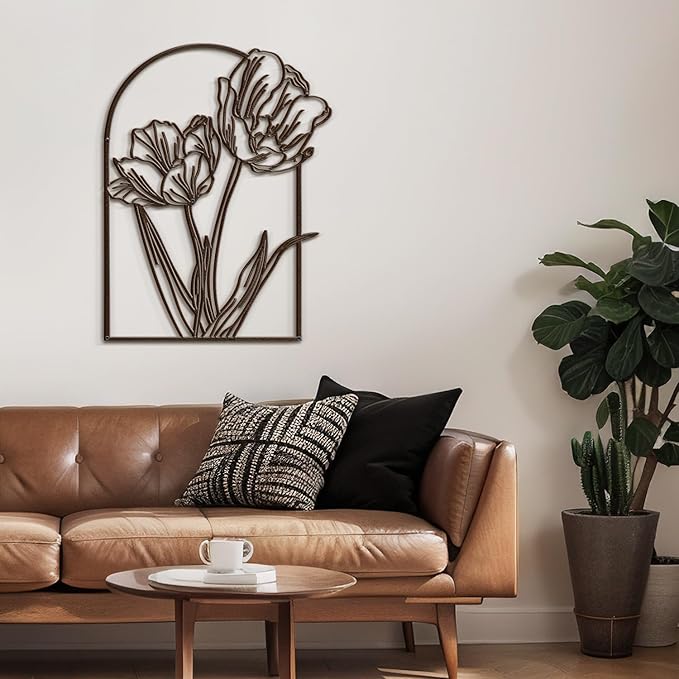 SIGNLEADER Metal Wall Art Decor Sketches & Line Art of Flowers Modern Abstract Wall Sculpture Hangings Home Decoration for Living Room, Bedroom, Bathroom, Kitchen, Outdoor - 18" Bronze