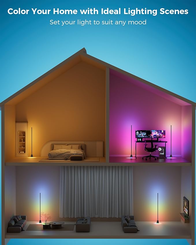 2 Pcs RGB Corner Floor Lamp, 60 Inch 344 LEDs Bright Standing Lamps for Bedroom with APP and Remote, Modern Floor Lamp with Music Sync and 16 Million Colors Changing Ambient Lighting