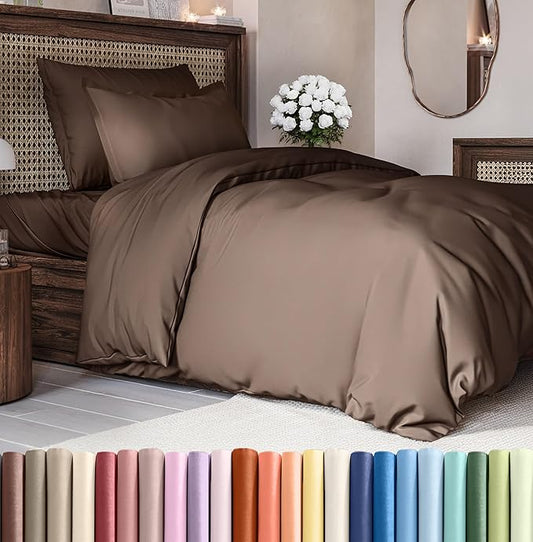 Duvet Cover Twin/Twin XL Size Set - Extra Soft Duvet Cover 68 x 90 with 1 Pillow Sham - Hotel Luxury, Easy Care and Fade Free with Zipper Closures & Ties - Comfy, Cozy Breathable Bedding Set (Brown)
