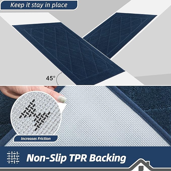 BEQHAUSE Dirt Trapper Door Mat 32" x 72", Doormat Non-Slip Entryway Rugs Washable, Dog Door Mat Stain Resistant and Absorbent Welcome Floor Mat for Front Back Door, Mud Wet Shoes & Paws, Navy Blue