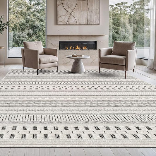 Beverly Rug Micro Loop Area Rug Gray/White 5x7 Geometric Modern Scandinavian Striped Durable Soft Indoor Rugs for Living Dining Room Office Stain Resistant Non Shedding Casual Indoor Carpet 5 x 7