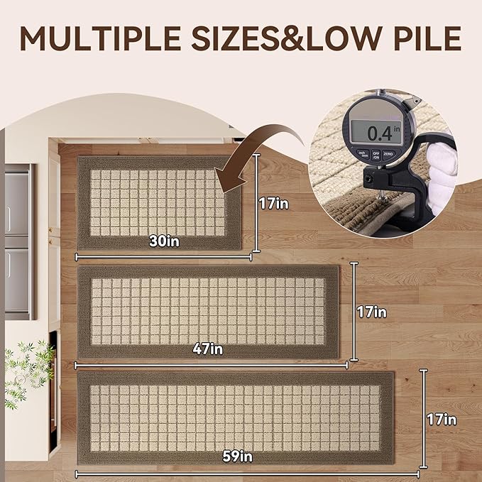 Kitchen Mats for Floor 17"x30", Non-Slip Washable Kitchen Rugs, Absorbent and Stain Resistant Kitchen Rug, Durable Comfortable Rugs for Kitchen, Hallway, Laundry & Sink, Brown
