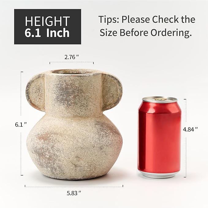 Emotionally Grounded Vase, Vaseking Ceramic Rustic Vase with 2 Handles, 6.1 inch Minimalist Decorative Farmhouse Vases for Home Decor, Living Room, Enterway, Table Decoration, Terra