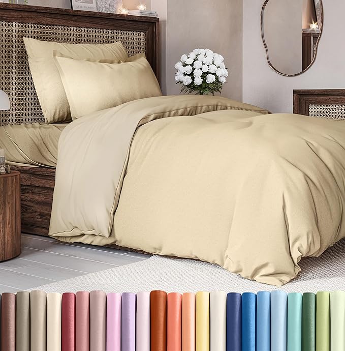 CGK Unlimited Duvet Cover Twin/Twin XL Size Set - Extra Soft Duvet Cover 68 x 90 with 1 Pillow Sham - Hotel Quality, Fade Free w/Zipper Closures & Ties - Bedding and Bed Linens Set (Heathered Tan)