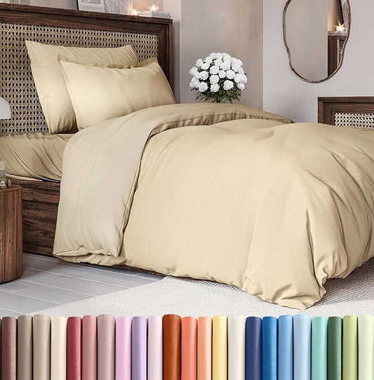 CGK Unlimited Duvet Cover Twin/Twin XL Size Set - Extra Soft Duvet Cover 68 x 90 with 1 Pillow Sham - Hotel Quality, Fade Free w/Zipper Closures & Ties - Bedding and Bed Linens Set (Heathered Tan)