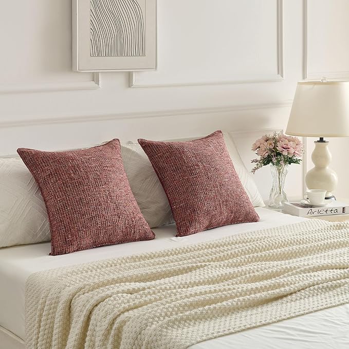 FUTEI Burgundy Decorative Throw Pillow Covers 12x20 Inch Set of 2,Soft Chenille Tweed Textured Lumbar Pillow Case,Modern Home Decor for Couch Bed Living Room
