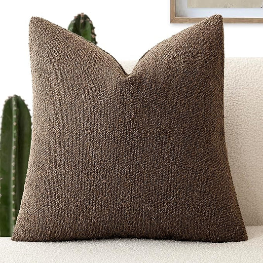 Foindtower Decorative Textured Boucle Throw Pillow Covers Accent Solid Pillow Cases Neutral Soft Cozy Couch Cushion Case for Chair Sofa Bedroom Living Room Home Decor 20x20 Inch,1PC,Chocolate
