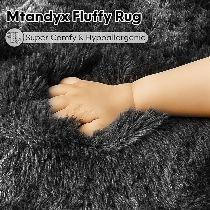 Mtandyx 8x10 Area Rugs Living Room,Large Plush Fluffy Bedroom Carpet, Non-Slip Upgraded Indoor Thick Soft Rug,Also Suitable for Home Decor Aesthetics,Kids Room and Dorm,Dark Grey.