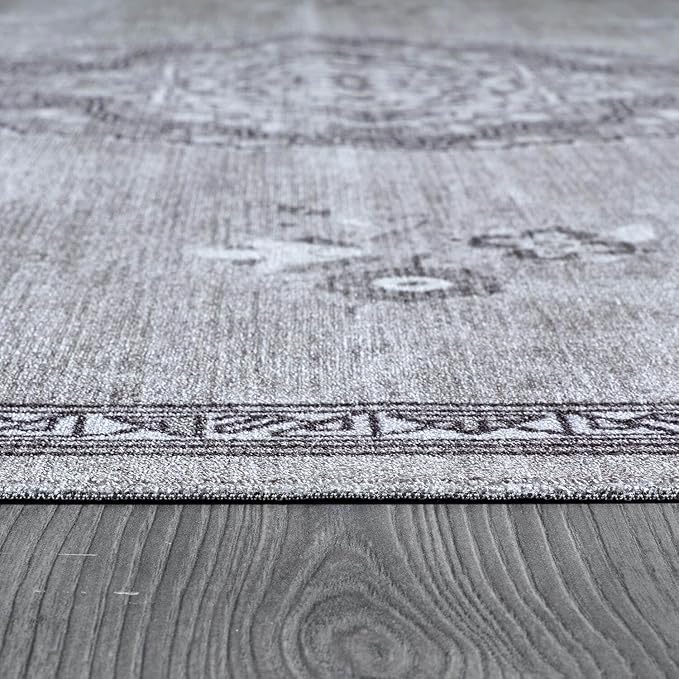 Beverly Rug Non Slip Rugs 6x9 Boho Medallion Floral Non Skid Rubber Backing Easy Silk Soft Area Rug for Living Room Easy to Clean Non Shedding Kitchen Bedroom Indoor Carpet (6 x 9 Gray - Dark Gray)
