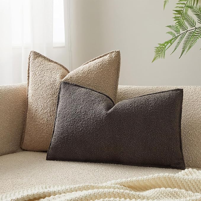 JUSPURBET 14x24 Pillow Covers Set of 2 Decorative Throw Pillow Covers Case for Couch Sofa Bed Soft Boucle Textured Lumbar Cushion Covers with Hidden Zipper for Home Decor Living Room,Dark Coffee