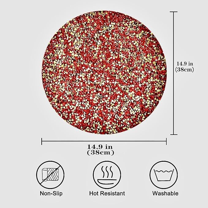 Red Placemats Red Heat Resistant Mat Crushed Diamond Decor Rhinestone Decor Fall Decorations for Home Bling Sparkly Mat 15 inch-1Pcs
