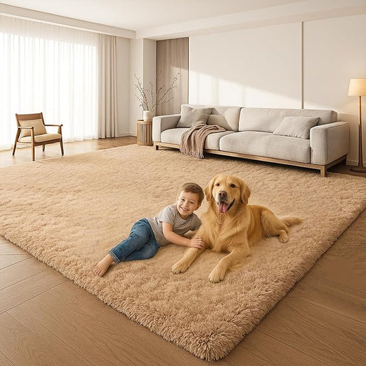 Mtandyx Fluffy Plush Shag Rug 5x7, Ultra Soft Rug for Living Room Bedroom, Non-Slip Fuzzy Area Rug for Living Room, Carpet for Girl Boy Kids,Modern Indoor Home Decor Aesthetic,Beige