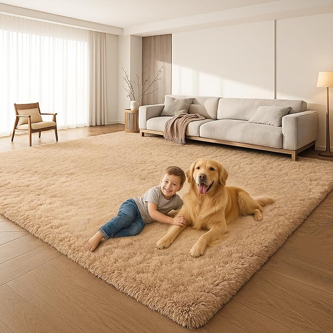 Mtandyx 6x9 Rugs for Living Room, Rugs for Bedroom,Plush Fluffy Carpet, Non-Slip Upgrade Beige Rug, Suitable for Kids Dorm Home Decor Aesthetics.