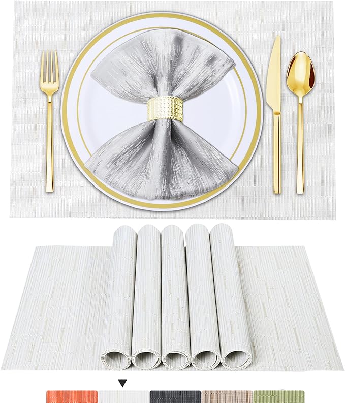 BETEAM Placemats Set of 8, Woven Vinyl Placemat for Dining Table Washable Wipeable Kitchen Place Mats Durable Indoor Outdoor Table Mats
