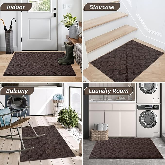 BEQHAUSE Dirt Trapper Door Mat 32" x 48", Non-Slip Washable Doormats Welcome Mat, Dirt Resistant and Absorbent Entrance Mat, Low Profile Floor Mats for Front Back Door, Entryway, Brown