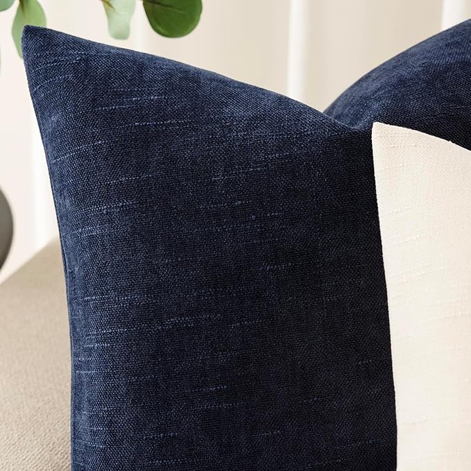 Foindtower Pack of 2 Soft Textured Throw Decorative Pillow Covers Lumbar Accent Solid Cushion Cover Cozy Farmhouse Pillow Case with Zipper for Couch Sofa Bedroom Living Room 12x20 Inch, Navy