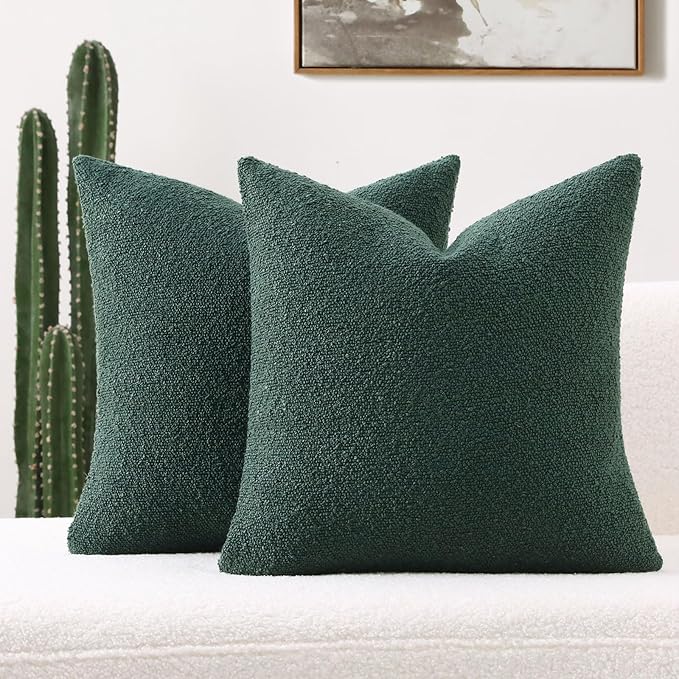 FUTEI Pack of 2 Dark Green Decorative Throw Pillow Covers 16x16 Inch Soft Cozy Solid Boucle Textured Cushion Case,Modern Home Decor for Couch Bed Living Room