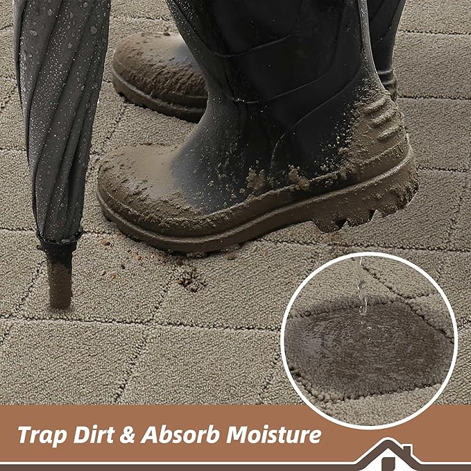 BEQHAUSE Dirt Trapper Door Mat 24" x 60", Doormat Non-Slip Entryway Rugs Washable, Dog Door Mat Stain Resistant and Absorbent Welcome Floor Mat for Front Back Door, Mud Wet Shoes & Paws, Beige