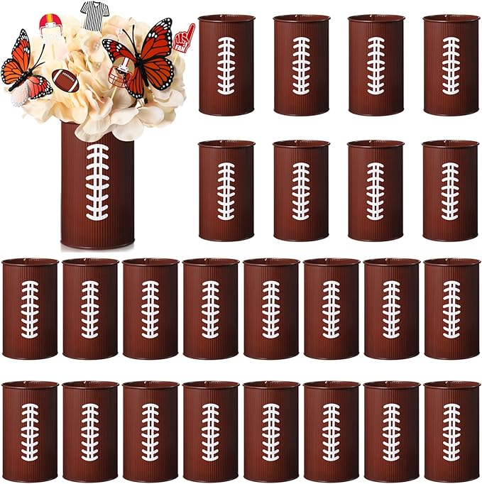Domensi 24 Pcs Football Table Centerpiece Football Vases Decor Galvanized Metal Vases for Artificial Flowers Rugby Funny Pen Holder Utensil Holder Jars for Kitchen Home Rugby Party Decorations Gifts