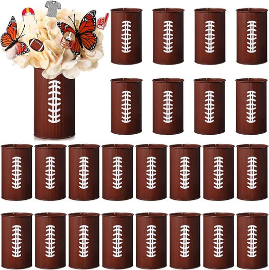 Domensi 24 Pcs Football Table Centerpiece Football Vases Decor Galvanized Metal Vases for Artificial Flowers Rugby Funny Pen Holder Utensil Holder Jars for Kitchen Home Rugby Party Decorations Gifts