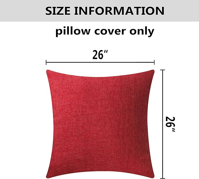 Home Brilliant Throw Pillow Cover 26 x 26 Linen Decorative Euro Sham Red Pillow Cover for Couch Sofa Patio Valentine's Day, 26x26 inches(66cm), Burgundy