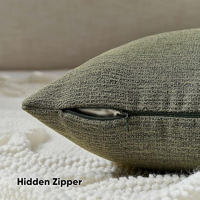 FUTEI Moss Green Chenille Decorative Throw Pillow Covers 20x20 Inch Set of 2,Soft Cozy Faux Linen Textured Cushion Case,Farmhouse Home Decor for Couch Living Room