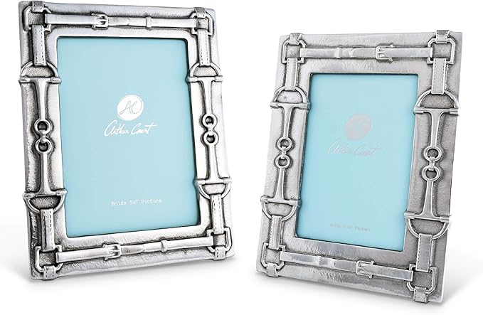 Arthur Court Aluminum Equestrian Bit Pattern Photo Frame, 5x7 inches - Elegant Metal Picture Frame with Western Design, Perfect for Cowgirl, Cowboy, Polo Rider, or Ranch Country Home Decoration
