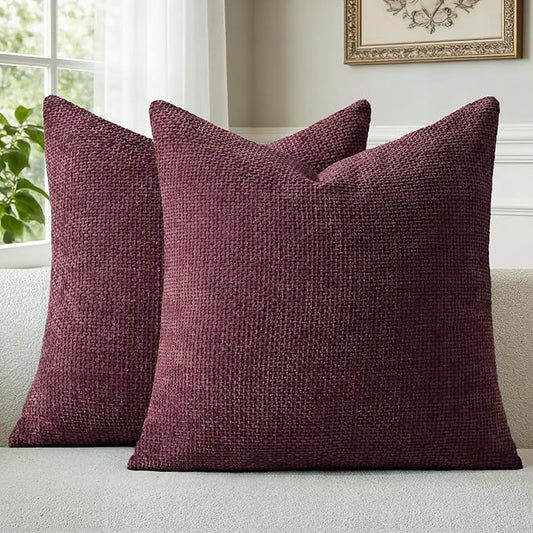 a moment Christmas Wine Red Chenille Throw Pillow Covers 20x20 Inch Pack of 2 Modern Decorative Throw Pillow Covers Farmhouse Cross Covers Home Decor for Sofa Bedroom Living Room
