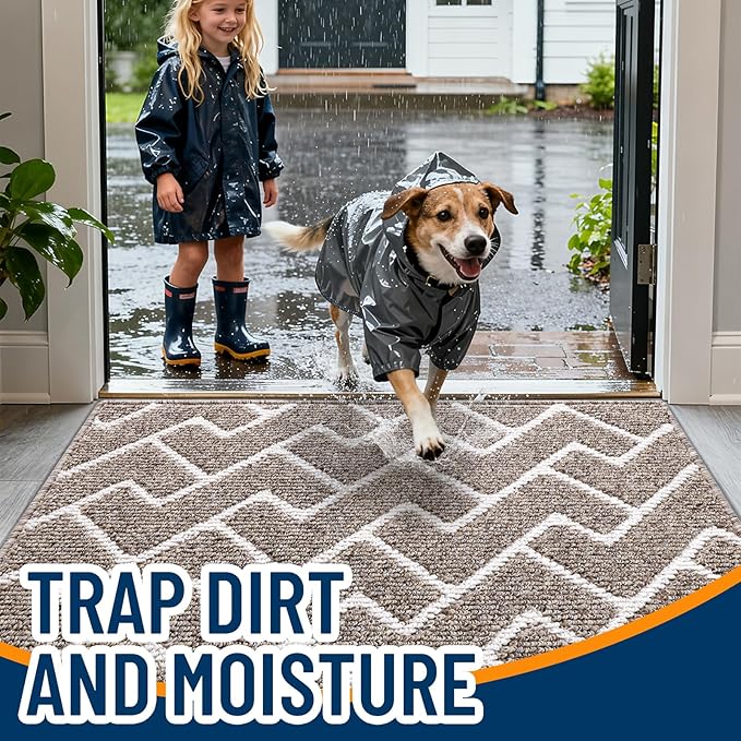 OLANLY Front Door Mat, Non-Slip Rubber Backing, Dirt Resistant and Absorbent, Washable, Easy to Clean Low-Profile Indoor Doormat for Back Door, Entryway, Inside Entrance, 32x20, Khaki