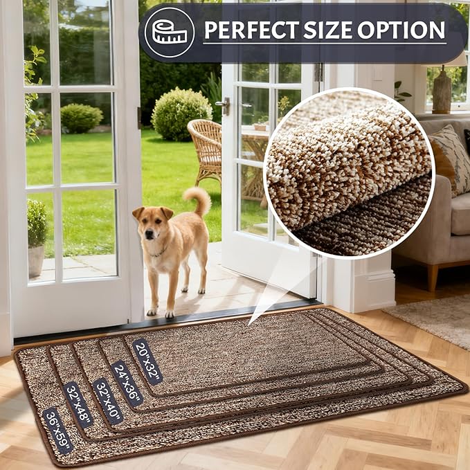REFETONE Coffee/Brown Doormat, 24'x36', Indoor Non Slip Absorbent Rug for Entryway, Resist Dirt, Machine Washable, Low-Profile, Ideal for High-Traffic Areas, Housewarming Gift