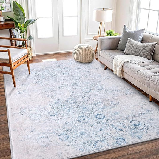 Vanmoos 4x6 Area Rug - Machine Washable, Non-Slip Soft Carpet for Living Room, Bedroom, Office, Dining Room - Durable Accent Rug for Farmhouse & High-Traffic Areas, Nordic Serenity/Blue