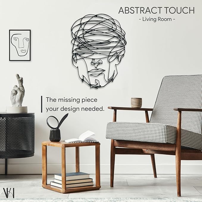 Overthinking Man Metal Wall Decor, Abstract Geometric Face Sculpture, Modern Line Art for Living Room, Office, Bedroom, and Contemporary Home Decor , Unique, Thought-Provoking Artwork for Minimalist Interiors (18 x 14 inches)