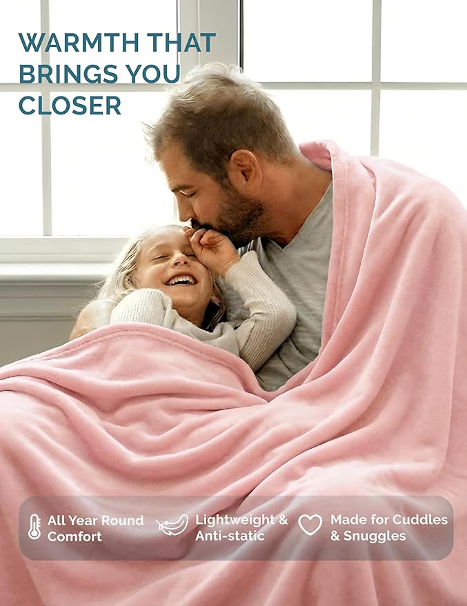 Casa Platino Fleece Throw Blankets – 300 GSM Pink – Soft Cozy Warm Holiday Throws for Winter, Fuzzy Plush Elegant Gifts for Kids, Men & Women - Ideal for Couch, Sofa, Chair or Bed - 50x60 Inch