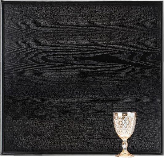 20 x 20 Inches Large Square Black Solid Wood Ottoman Tray, Serve Tea, Coffee or Breakfast in Bed, Classic Wooden Decorative Serving Tray with Raised Edges, Kitchen Party Bar Server Table Tray