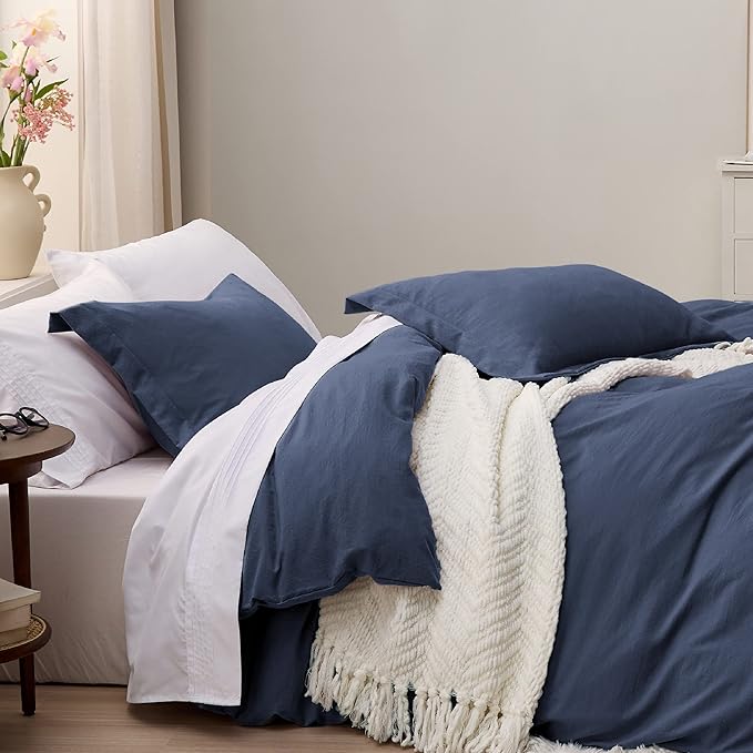 Bedsure Navy California King Duvet Cover - Prewashed Cotton-Like Extra Soft Bedding Set, Includes 1 Cal King Duvet Cover 104x98 Inches with Zipper Closure & 2 Pillow Shams, Comforter Not Included