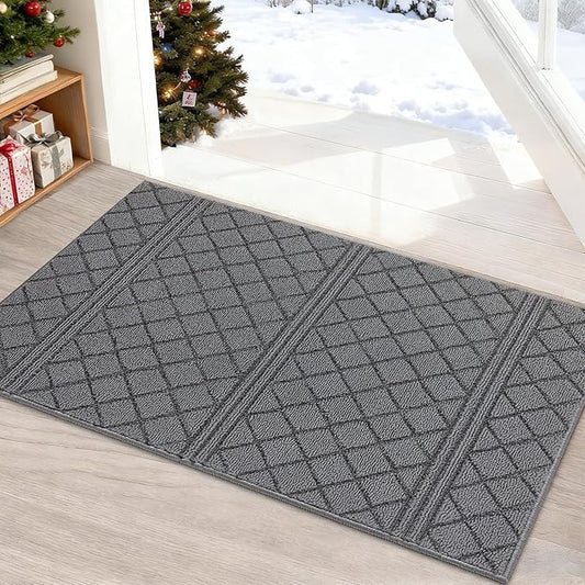 REFETONE Indoor Doormat, Front Back Door Mat 24"x36" Absorbent Rubber Backing Non Slip Door Mats, Low-Profile Resist Dirt Entrance Rugs, Machine Washable Door Rug Inside Floor Mat for Entryway, Grey