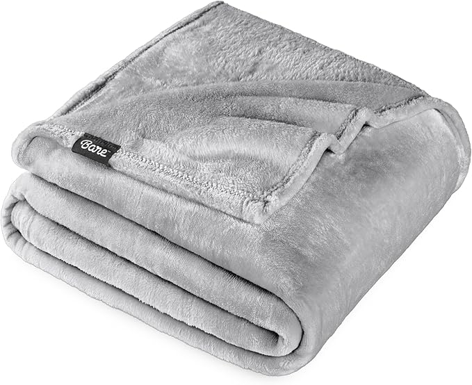 Bare Home Fleece Blanket - Throw/Travel - Ultra-Soft Lightweight for Bed, Sofa, and Couch - Luxury Microplush - Cozy Warm Blanket (Throw/Travel, Light Grey)
